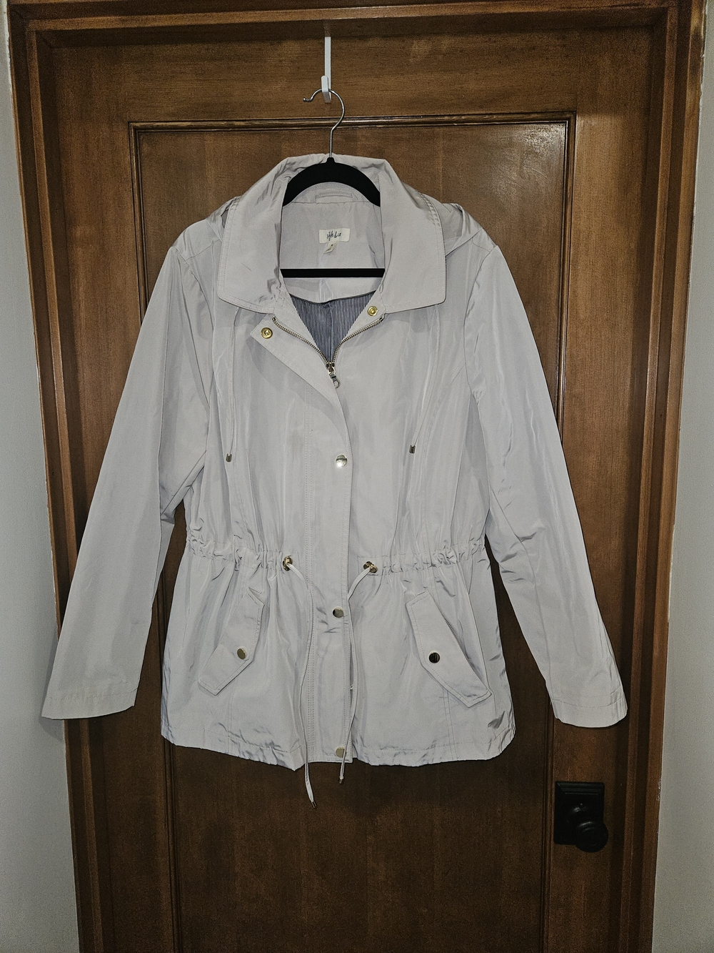 Light Gray Women's Anorak Jacket with Drawstring Waist